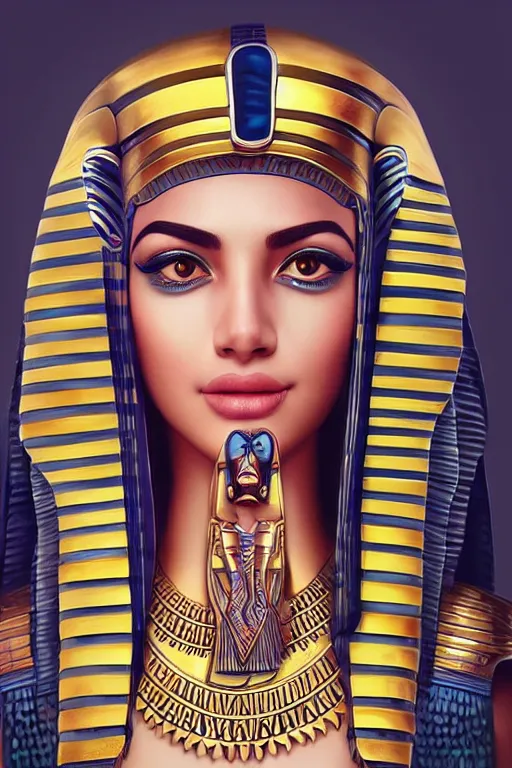 Prompt: a highly detailed beautiful portrait of a egyptian god with facial expression : happy in the style of artgerm.