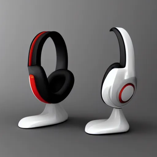 Image similar to headphone stand, futuristic, techno, cyberpunk, product design, 3 d render, concept, fun, swag