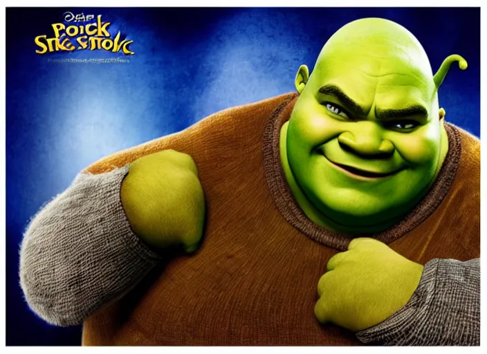 Image similar to movie poster of jack black playing shrek, photorealistic, studio photograph, detailed