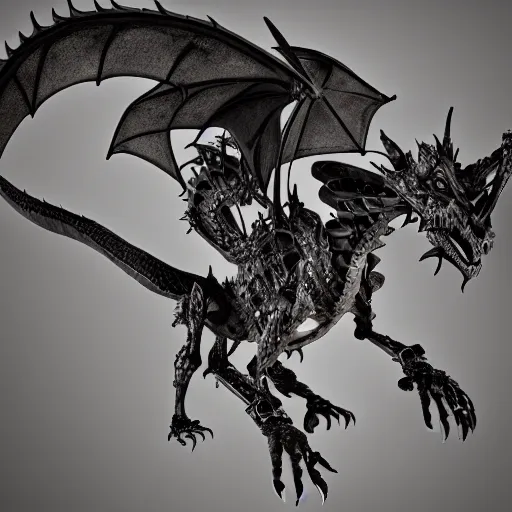 Image similar to dragon skeleton, studio photography, 4 k, black background