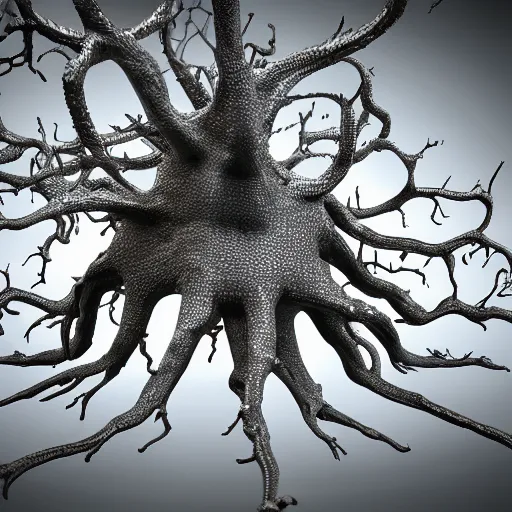 Image similar to neuron dendritic monster, t - pose, hyperrealistic, hyperdetailed, vray, 5 5 mm