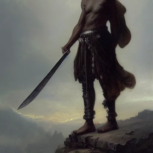 Prompt: artstation concept of a Young man with a bare upper body holding a sword in both hand, silver, shiny colorful, hyperdetailed, artstation trending, world renowned artists, worth1000.com, historic artworks society, antique renewel, cgsociety, by greg rutkowski, by Gustave Dore, Deviantart