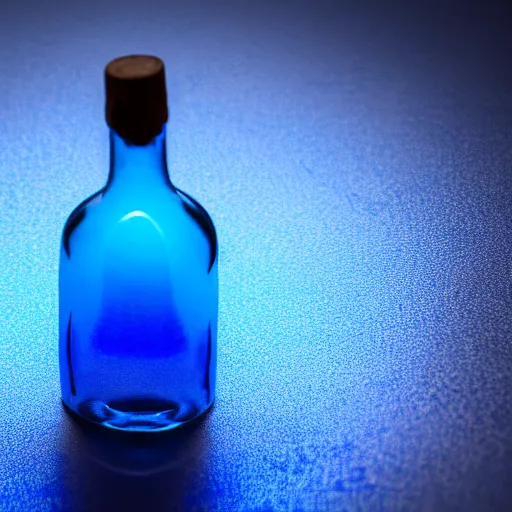 Image similar to blue flame captured in a bottle, 4 k, photography, highly detailed