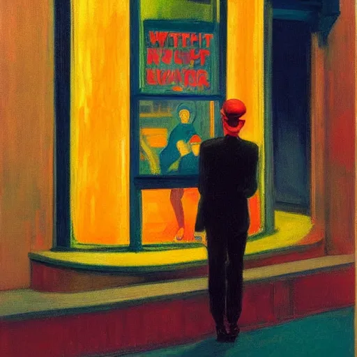 Image similar to night color flash portrait photography of punks on the lower east side by edward hopper, colorful!!, nighttime!, raining!