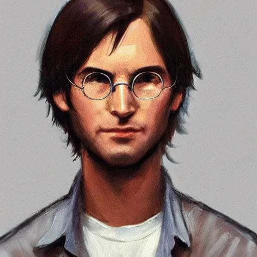 Image similar to a highly detailed epic cinematic concept art CG render digital painting artwork costume design: young Steve Jobs as a student in a 1970sdressed as a hippie playing guitar at a concert. By Greg Rutkowski, Ilya Kuvshinov, WLOP, Stanley Artgerm Lau, Ruan Jia and Fenghua Zhong, trending on ArtStation, made in Maya, Blender and Photoshop, octane render, excellent composition, cinematic atmosphere, dynamic dramatic cinematic lighting, aesthetic, very inspirational, arthouse