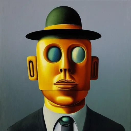 Prompt: robot oil painting magritte