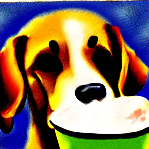 Image similar to painting of a dog eating ice cream