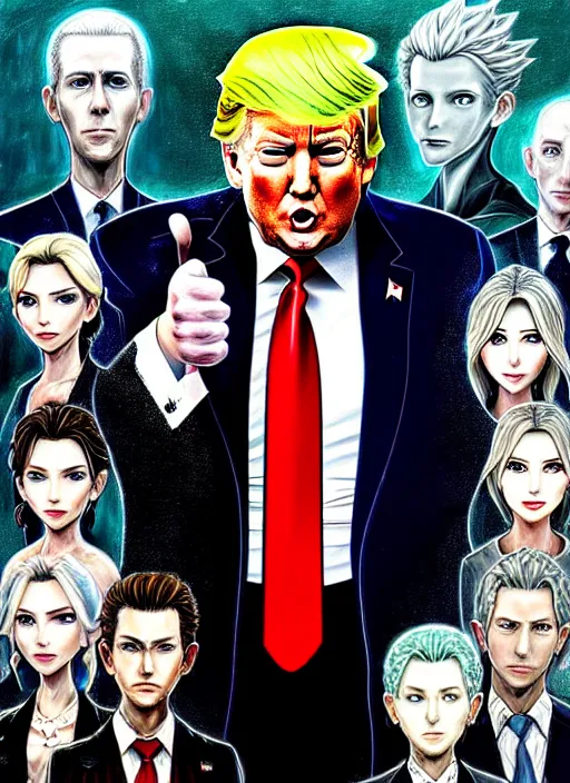 Image similar to a portrait of donald trump an ultrafine detailed painting, detailed painting, final fantasy octopath traveler lovecraft ghibly