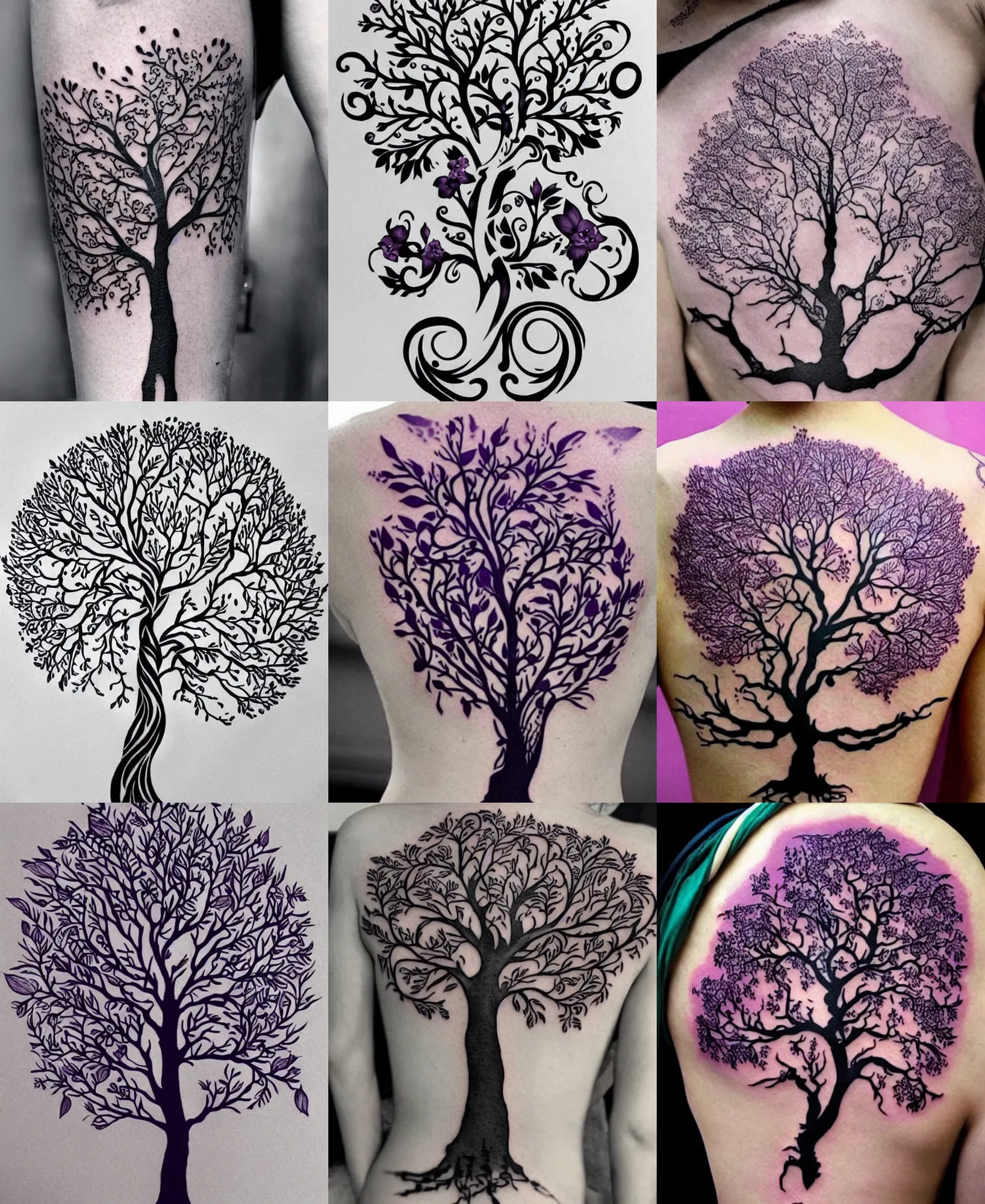 Prompt: amazing detailed tattoo stencil with a purple tree