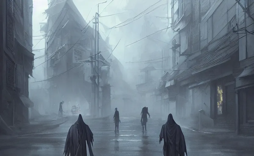 Prompt: reaper, dark japanese city street, soft grey and blue natural light, crepuscular rays, intricate, digital painting, artstation, concept art, smooth, sharp focus, illustration, art by greg rutkowski and luis rollo and uang guangjian and gil elvgren, symmetry!