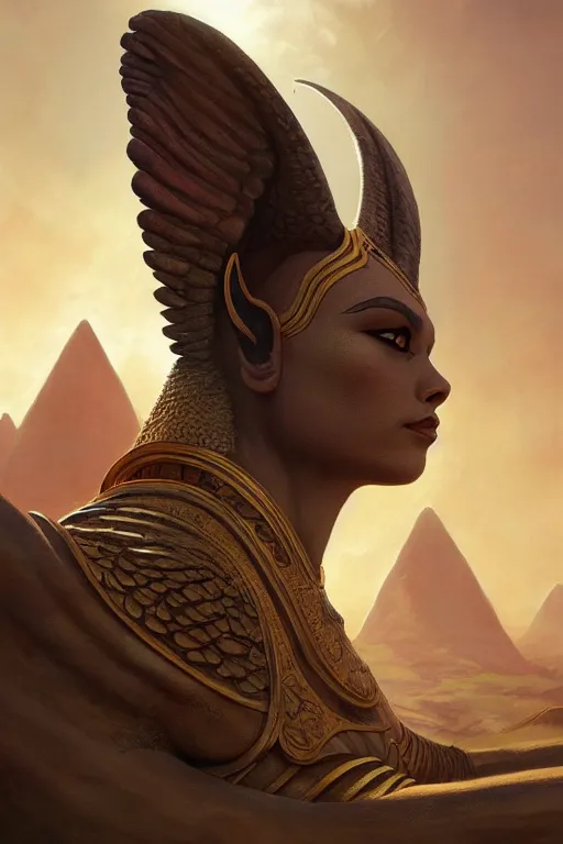 Image similar to legendary sphinx, highly detailed, d & d, fantasy, highly detailed, digital painting, trending on artstation, concept art, sharp focus, illustration, global illumination, ray tracing, realistic shaded, art by artgerm and greg rutkowski and fuji choko and viktoria gavrilenko and hoang lap