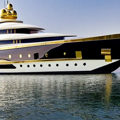 Image similar to wrinkled hunchbacked old butler polishing the side of a gold plated mega yacht