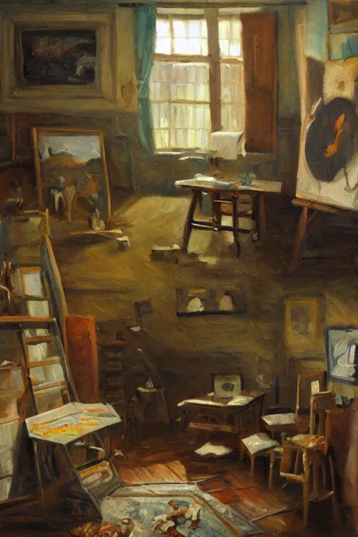 Image similar to oil painting of the room of the nameless painter