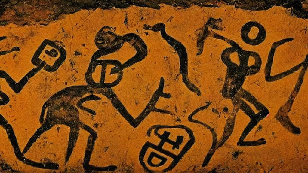 Prompt: ancient cave painting of the bitcoin price chart