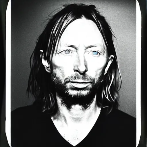 Image similar to Mugshot Portrait of Thom Yorke, taken in the 1970s, photo taken on a 1970s polaroid camera, grainy, real life, hyperrealistic, ultra realistic, realistic, highly detailed, epic, HD quality, 8k resolution, body and headshot, film still, front facing, front view, headshot and bodyshot, detailed face, very detailed face