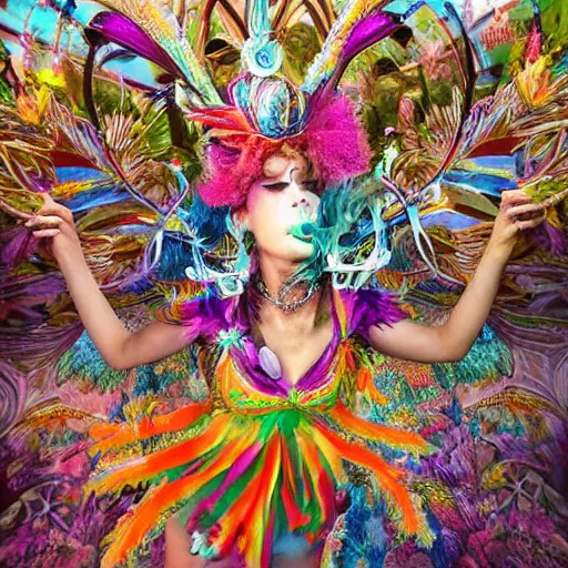 Image similar to an intricately decorated, colorful, chaotic, beautiful carnival hosted by fairies, realistic fantasy illustration