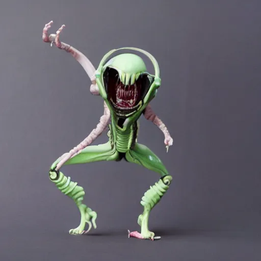 Prompt: cute!!!!! xenomorph action figure, pastel colors, home display, high quality photo