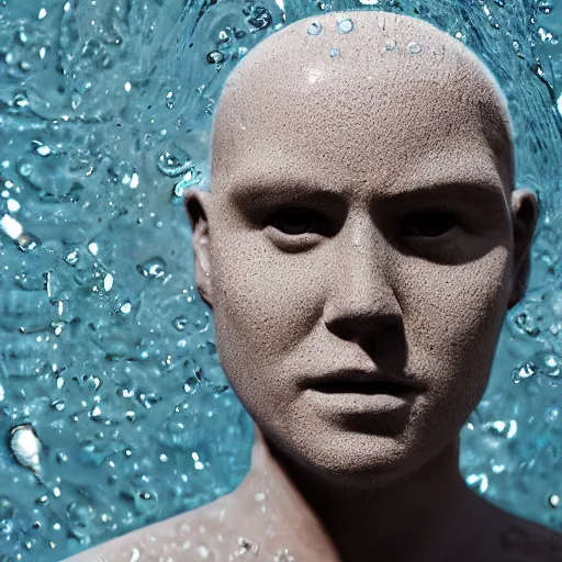 Image similar to a sculpture made of water in the shape of a human head, on the ocean water, water manipulation photoshop, behance, ray tracing, cinematic, in the style of johnson tsang, long shot, hyper detailed, hyper realistic, 8 k resolution, sharp focus, realistic water, award winning