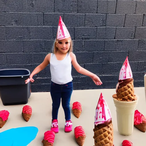 Image similar to fortnite lil whip standing in front of bloody ice cream cones