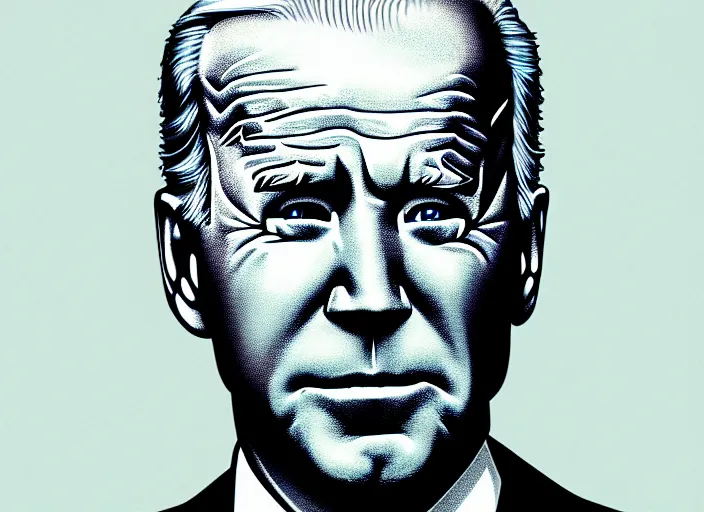 Image similar to Portrait of Joe Biden, colorful,modern art deco, Mads Berg, Karolis Strautniekas, stippled light, editorial illustration, detailed, matte print