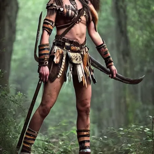 Prompt: full body photo of a cute skinny woman as a amazon warrior,