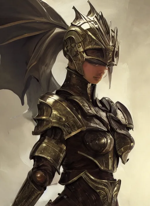 Prompt: a professional painting of a beautiful young female, wearing a dragon-shaped metallic helmet, clothed in battle armor, olive skin, long dark hair, beautiful bone structure, symmetrical facial features, intricate, elegant, digital painting, concept art, smooth, sharp focus, illustration, from Metal Gear, by Ruan Jia and Mandy Jurgens and Greg Rutkowski and Artgerm and William-Adolphe Bouguerea