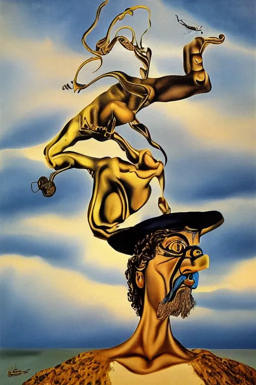Image similar to lad river defender in the style of salvador dali