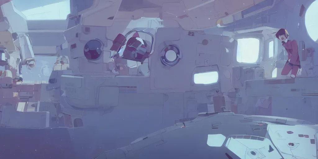 Image similar to young women, landing on the space station settlement, by cory loftis & akihiko yoshida & james gilleard & atey ghailan & makoto shinkai & goro fujita & studio ghibli, rim light, exquisite lighting, clear focus, very coherent, plain background, soft painting, photorealistic, unreal engine 5, 8 k