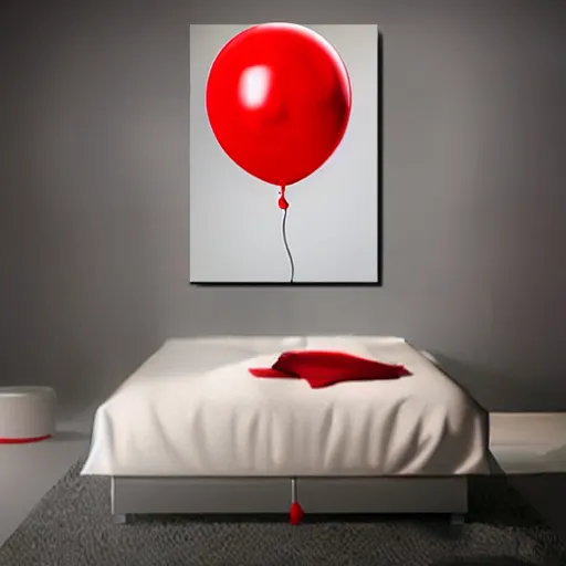 Image similar to red balloon white background minimalist art oil painting simplistic high quality ray tracing ventrical lighting