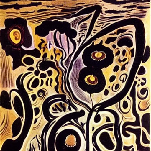 Image similar to black flowes by salvador dali