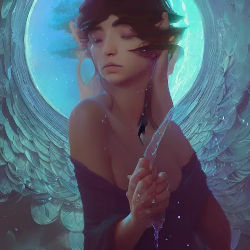 Prompt: mage casting a water spell, highly detailed vfx portrait, unreal engine, greg rutkowski, loish, rhads, beeple, makoto shinkai and lois van baarle, ilya kuvshinov, rossdraws, tom bagshaw, alphonse mucha, global illumination, detailed and intricate environment