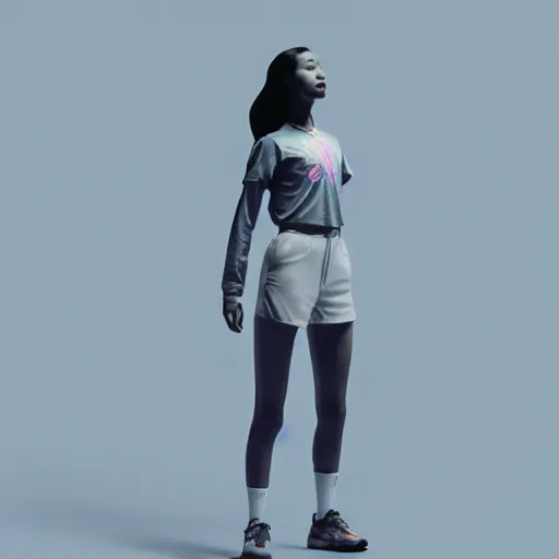 Prompt: abstract 3d female in a modern nike suite age 14 by james jean and Jason Chan, rendering, redshift, octane