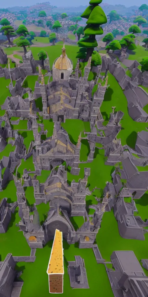 Prompt: a cathedral made of cheese, 3 d model, fortnite skin