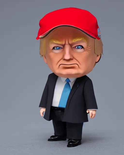 Prompt: full body of chibi donald trump as a nendoroid, studio lighting, grey background, no shadow, trending on artstation, 8 k, highly detailed
