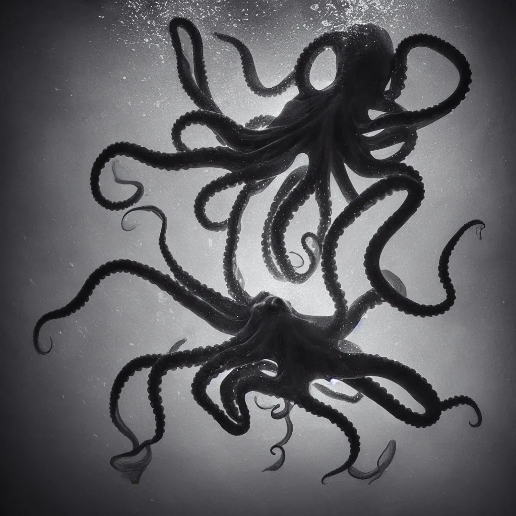 Prompt: an octopus transcending itself, dramatic lighting, underwater