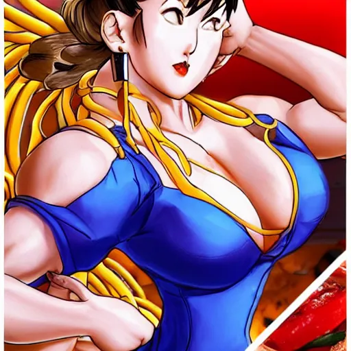 Image similar to chun li eating pasta