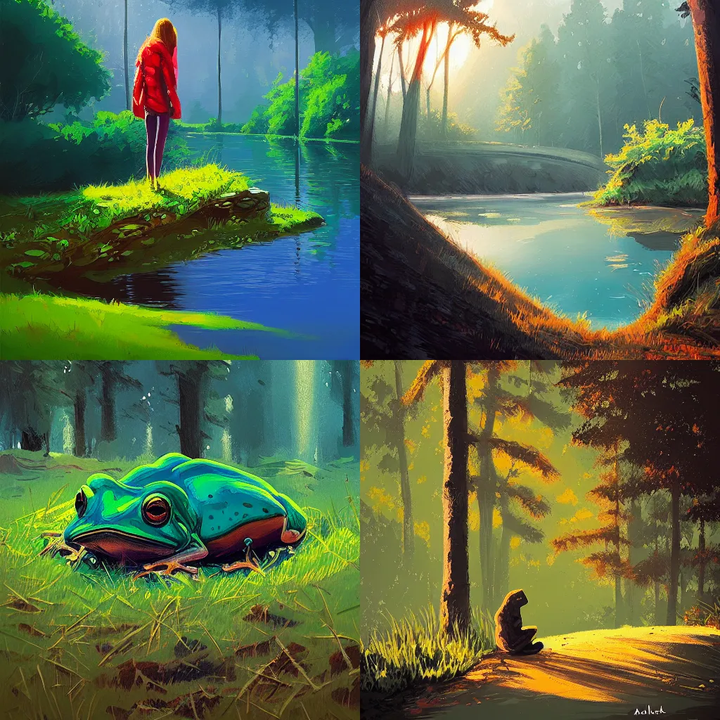 Prompt: portrait 🐸 scenic environment by alena aenami