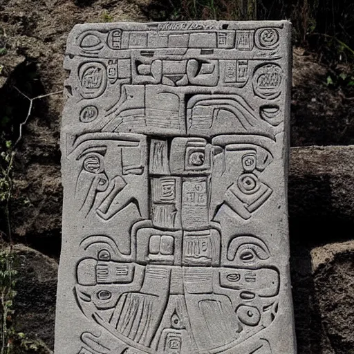 Image similar to space invaders as a mayan stone carving