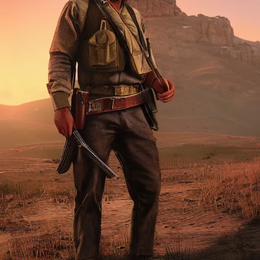 Image similar to concept art of a Kurdish peshmerga soldier in Red Dead Redemption 2, in Kurdistan, incredibly detailed, extremely high resolution, stunning