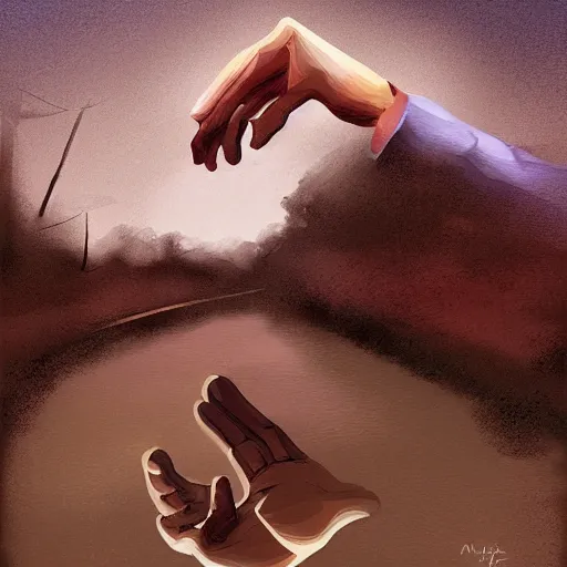 Image similar to hand reaching out of a puddle, digital art, inspired by marc davis