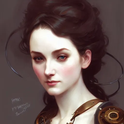 Image similar to character concept portrait of a steampunk woman with pale ski, intricate, elegant, digital painting, concept art, smooth, sharp focus, illustration, by ruan jia and mandy jurgens and william - adolphe bouguereau, artgerm,