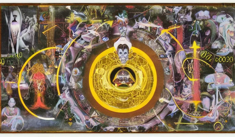 Image similar to Kali Yuga countdown program, esoteric, futuristic, app design, web design, by Francis Bacon, Nam June Paik, Raoul Hausmann