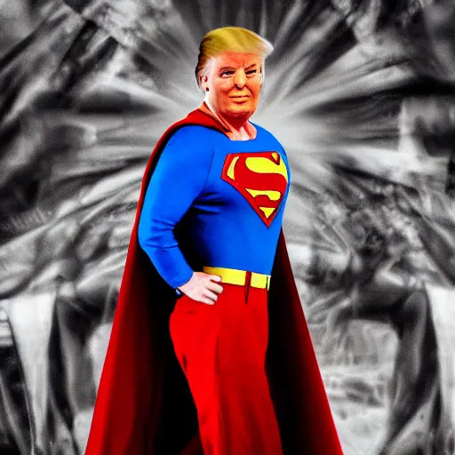 Image similar to donald trump as superman, detailed portrait, film still, realism, 4 k photography