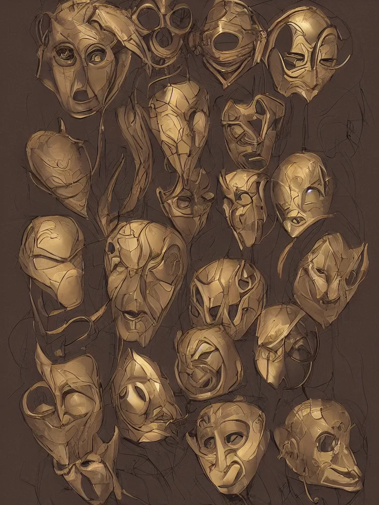 Image similar to masks by Disney Concept Artists, blunt borders, golden ratio