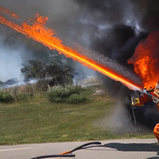 Image similar to mech firefighter drone shooting putting out a fire , insane high detailed, photorealistic, realistic, 35mm -ar 16:9