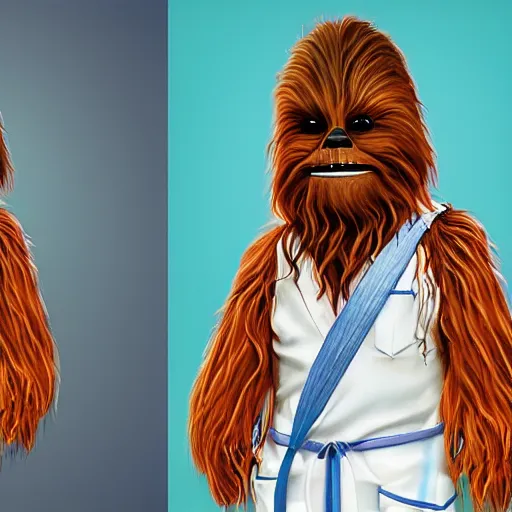 Image similar to chewbacca dressed in a medical gown in laboratory, vivid color, highly detailed, digital painting, artstation, concept art, matte, sharp focus, impressionnisme, art by artgem