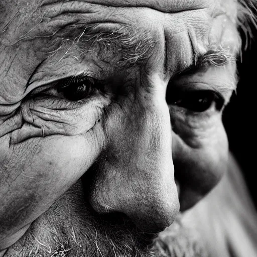 Image similar to a candid extreme closeup portrait of an expressive face of an old man by annie leibovitz