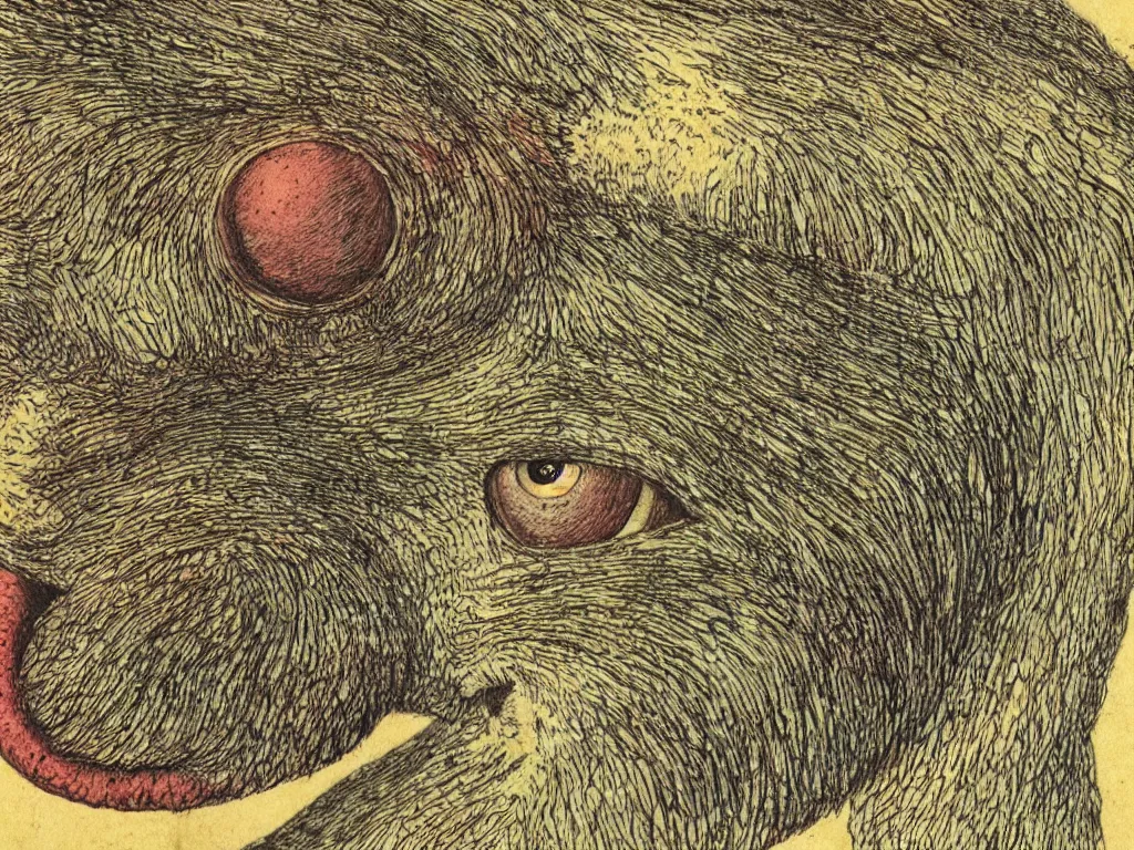 Image similar to close up view of a creature. codex seraphinianus, walton ford
