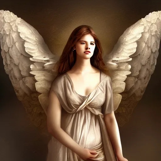 Prompt: an elegant female angel, realistic painting, classical painting, high definition, digital art, matte painting, very detailed, realistic