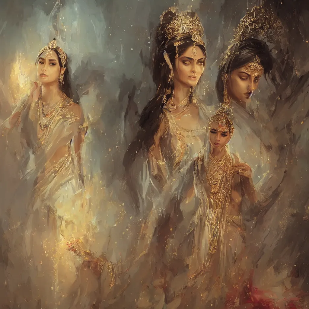 Prompt: an art of an elegant hindu princess, extremely detailed, hyper realistic art by greg rutkowski